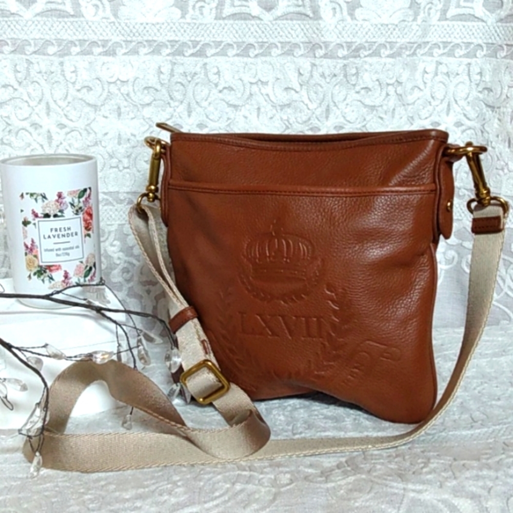 Ralph Lauren, side purse, brown leather, cream interior